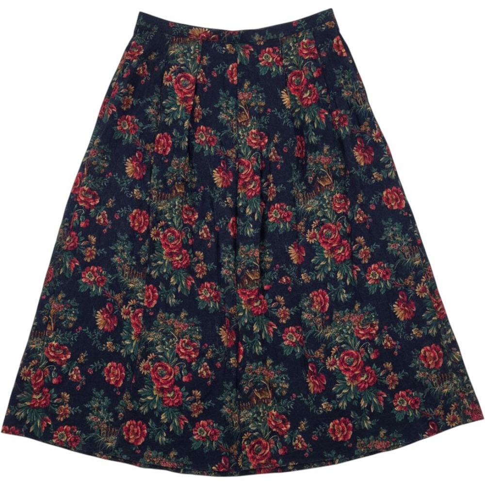 Koret vintage 24W Navy Floral Cottagecore Prairie Skirt Full Midi Length roses